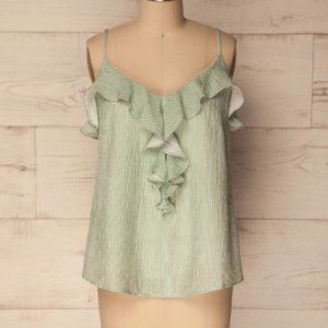 Green Striped Ruffled Top